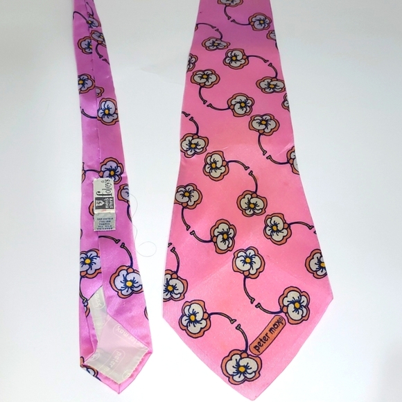 Peter Max Silk Tie Pink Floral Print Signed Pop Art Rare Vintage Collectible - Picture 3 of 11